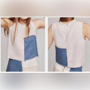 Holding Horses by Anthropologie Crop Denim Patchwork Frida Tank Top